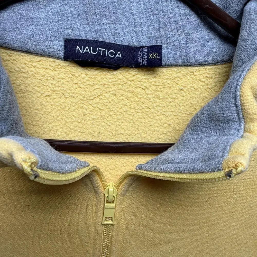 Nautica Sweatshirt Mens 2XL Yellow 1/4 Zip Fleece Pullover Logo Mock Neck